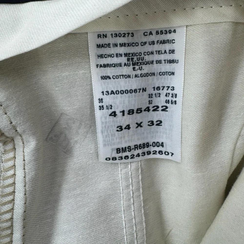 Lee No Iron Pants Mens 34x32 Relaxed Fit Pleated Khaki Cotton‎ Chino Slacks NWT